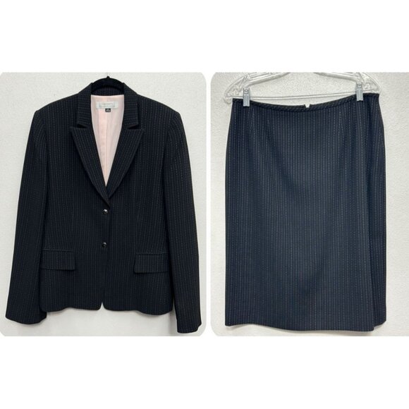 Tahari 2-piece Blazer Skirt Set Women’s 12 Black Pink Stripe Office Career - Picture 1 of 12